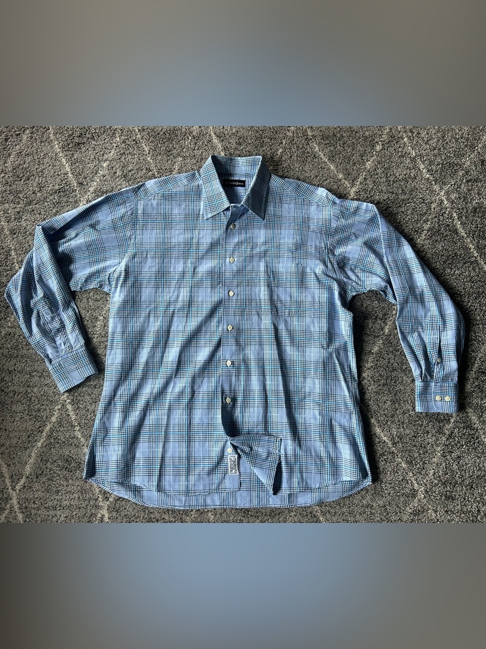 Vintage Bullock & Jones Men's Blue Plaid Dress Shirt Made in USA imported cotton